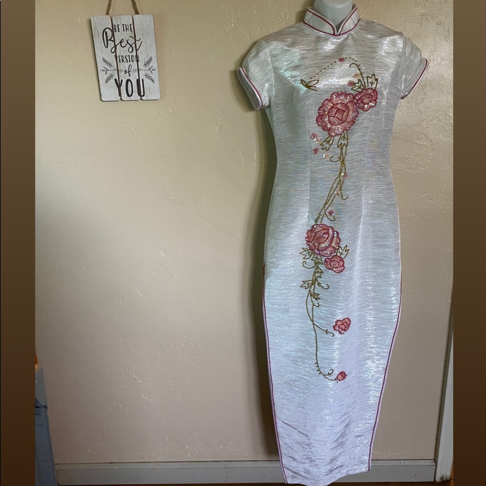 Cheongsam style Dress embellished genuine handmade